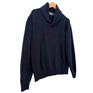 Oscar de la Renta Men’s Navy Blue Shawl Collar Sweater, 100% Cotton, Size Large